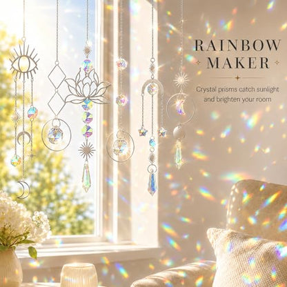 ilclviz Suncatcher Crystal Hanging Sun Catcher Prism with Chain Pendant Ornament Crystal Balls for Window 6 Pieces - color: Silver B
