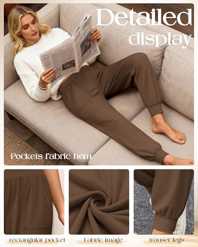 3 Pack Women's Lounge Pants Yoga High Waist Sweatpants Workout Lightweight Casual Joggers Comfy Pajama with Pockets - color: Black, Brown, Khaki, size: Large