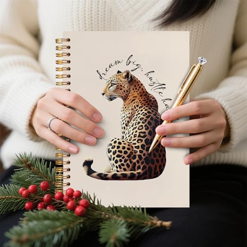 Trendy Inspirational Leopard Notebook, Funky Cheetah Print Journaling Notebook, Modern Aesthetic Leopard Journal, Dream Big Hustle Hard Positive Quote Cheetah Spiral Notebooks 5.5x8.3 Inch - color: Notebook-15