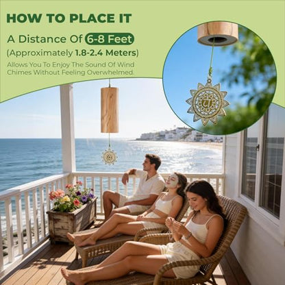 Hand-Tuned Wood Wind Chimes for Outside - Deep Tone Soothing Sound for Zen Garden Decor & Meditation - Weather-Resistant Wooden Windchimes, Memorial Sympathy Gift for Loss of Loved One