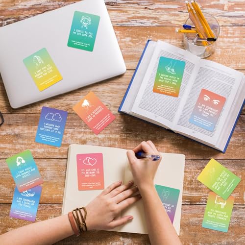 Mindfulness Cards, 50-Piece Cards, Paper Motivational Card with Gradient Design for Self-Reflection, Personal Growth, Team Motivation, Teens, Adults