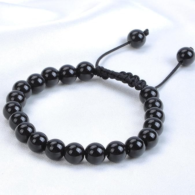 About 45pcs 8mm Natural Stone Beads Black Onyx Agate Beads Energy Crystal Power Gemstone for Jewelry Making, DIY Bracelet Necklace - color: Black Onyx Agate, size: 8mm