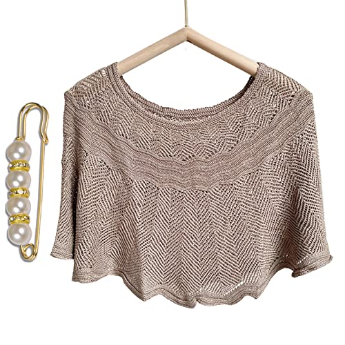 Knitted Sun-Proof Ice Silk Shawl, Summer Knitted Hollow-Out Poncho Cape Shawl, Knit Shawl Wrap for Women - color: Khaki
