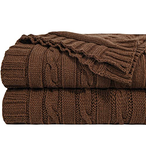 NTBAY 100% Pure Cotton Cable Knit Throw Blanket, Super Soft Warm 51x67 Knitted Throw Blanket for Couch, Sofa, Chair, Bed - Extra Cozy, Machine Washable, Comfortable Home Decor, Brown - color: Brown, size: Throw(51"x67")