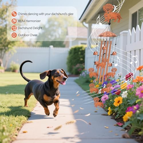 Dachshund Wind Chimes for Outside Metal Windchimes Dachshund Gifts for Women Men Garden Decor for Patio Yard Memorial for Dog Lovers