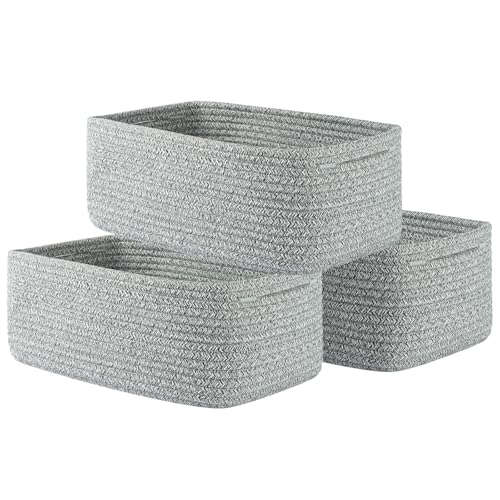 Small Woven Basket, 13.5 x 9.5 x 5 Inches, Storage Basket for Organizing, Cute Small Rope Shelf Closet Cube Storage Bins Baskets for Shelves, Dog Toy Gift Baskets Empty, 3 Packs, Mixed Grey - color: Mixed Grey, size: 13.5"L x 9.5"W x 5"H