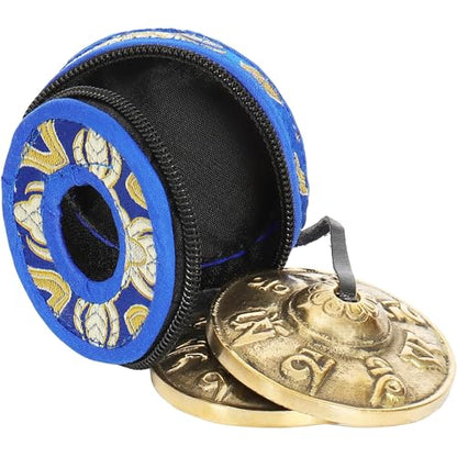 Tibetan Mantra Tingsha Bells with Blue Case- Handcrafted Meditation Accessory for Mindfulness, Yoga, and Sound Healing