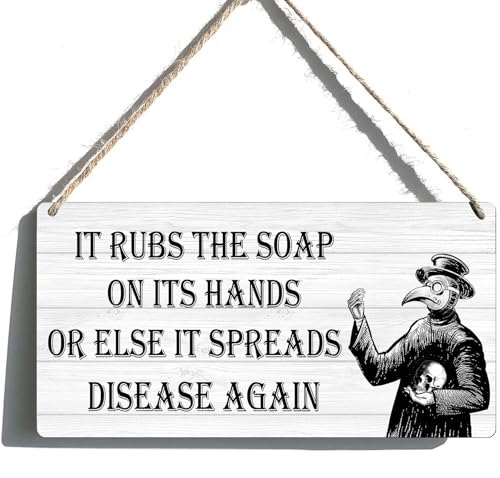 Gothic Bathroom Decor, Funny Bathroom Signs - Bathroom Wall Art for Goth Room Plague Doctor Decor, Dark Academia Decorations - Plague Doctor Wash Your Hands Sign 6x12 Inch - color: 01PlagueDoctor