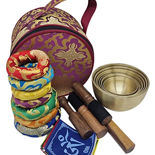KHUSI,Tibetan Singing Bowl Set -Seven Chakra Healing Design Meditation Sound Bowl - Ideal for Meditation, Yoga, Mindfulness Healing Usage - Set of 7