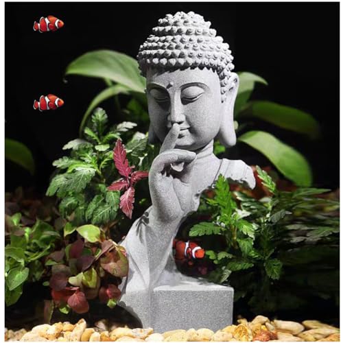 livelyfish Meditating Buddha Statue Zen Garden Statues Sandstone Thinker Buddha Sculpture Figurine for Fish Tank Aquarium Home Decorations, Gift (Large) - size: Large
