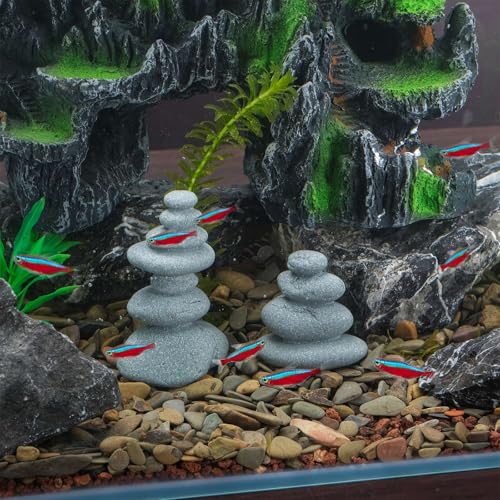 Mini Stacking Rock Stone Decor Stacked Stone Sculptures Zen Cairn Statue Realistic Ornament for Garden, Fish Tank Home Office(Small+Large)