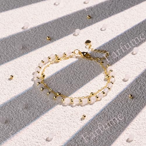 Farfume Crystal Bracelet Beaded Bracelets 4mm Natural Stone Beads Gemstone Handmade Jewelry Gift for Women - color: Moonstone-Intuition & Balance
