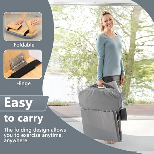 Prayer Bench, Foldable Bamboo Yoga Bench with Cushion and Carry Bag Ergonomic Kneeling Stool for Indoor Outdoor Sitting Thinking(Grey) - color: Grey