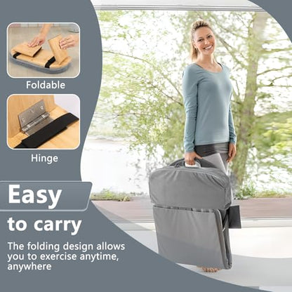 Prayer Bench, Foldable Bamboo Yoga Bench with Cushion and Carry Bag Ergonomic Kneeling Stool for Indoor Outdoor Sitting Thinking(Grey) - color: Grey