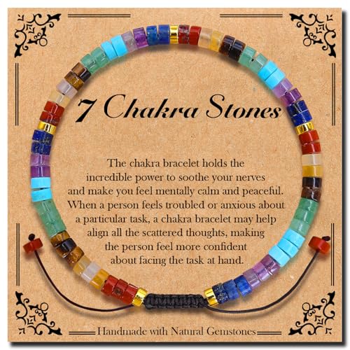 BONNY BOXX Braided Genuine Bracelet, Elegant Handcrafted Natural Gemstone Crystal Bracelet Healing Power Energy Inspirational Gifts with Card for Unisex - color: Chakra, size: 2*4MM
