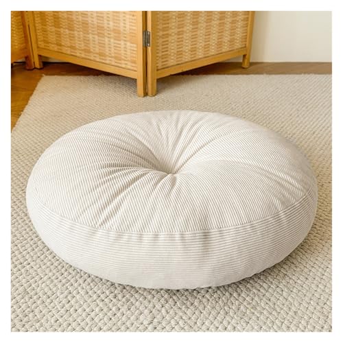 Round Meditation Floor Pillow with Thick Quilted Design for Yoga, Zen Corners Living Room Soft Corduroy Seat Cushion(White,45x45x13cm) - color: White, size: 45x45x13cm