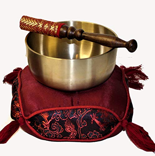 Singing Bowl Set Japanese Rin Gong Spun Brass with Cushion & Striker (4.2" Red Red Dragon Brocade) - color: 4.2" Red Red Dragon Brocade