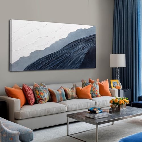 Large Abstract Canvas Wall Art Framed White Poster Paintings Modern Blue Artwork Textured Wall Decor for Living Room Dining Room Hallway 29x58 Inch - color: Blue and White, size: 58"L x 29"W