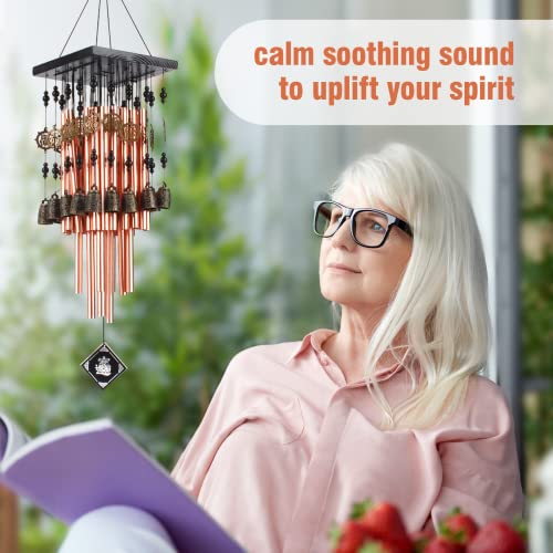 Wind Chimes for Outside, 30" Memorial Wind Chimes with 28 Pieces Tubes and 16 Copper Bell for Garden, Patio,Window Hanging Decoration, Bronze Memorial Sympathy Gifts for Mom