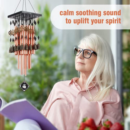 Wind Chimes for Outside, 30" Memorial Wind Chimes with 28 Pieces Tubes and 16 Copper Bell for Garden, Patio,Window Hanging Decoration, Bronze Memorial Sympathy Gifts for Mom