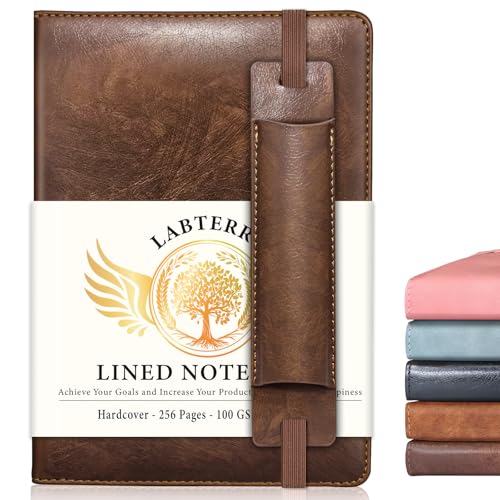 Lined Journal Notebook for Women Men, 256 Pages, Medium 5.7 in x 8.3 in - 100 GSM Thick Paper – Hardcover Leather Journals for Writing, Work, School, Note Taking, Diary Notepad, Dark Brown - color: Dark Brown