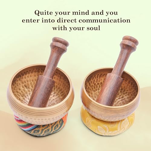 Tibetan Singing Bowl Set - Authentic Cuencos Tibetanos for Sound Healing, Meditation & Chakra Balancing - Includes Cushion, Mallet-Unique Spiritual Gifts for Women and Men (2 Chakra Set) - color: 2 Chakra Set