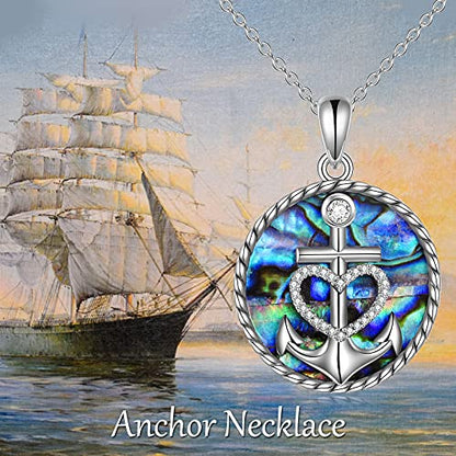 Moon Sun Star Necklace 925 Sterling Silver Abalone Shell Celestial Jewelry Gift for Women - color: Anchor Necklace