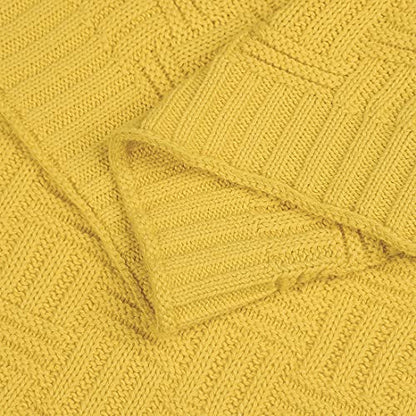 uxcell 100% Cotton Cable Knit Throw Blanket,Soft Lightweight Lap Blanket,Textured Solid Sofa Throw Couch Cover Decors Knitted Blankets, Yellow 50"x 60" - color: Yellow