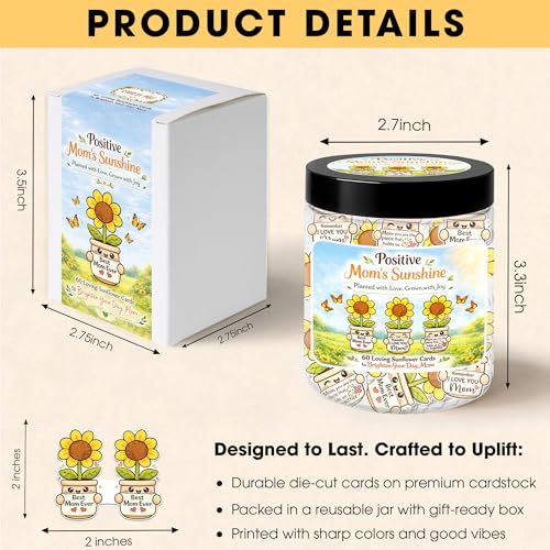 Positive Mom's Sunshine, Mothers Day Gifts from Daughter, 60 Positive Sunflower Affirmations Jar, Best Mom Ever, Birthday Gift for Mommy - style: Positive Mom's Sunshine