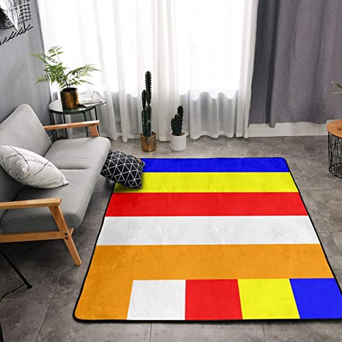Flag of Buddhism Area Rug 63x48in Rugs for Living Room Indoor Floor Non-Slip Rug Washable Large Rug Indoor Decorative Carpet Yoga Floor Mat