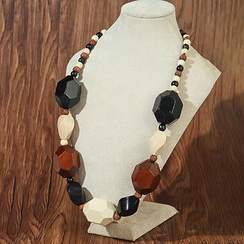 COLORFUL BLING Ethnic Natural Wood Beads Necklace for Men Women Africa Wooden Chain Chunky Strand Necklace Statement Hip Hop Jewelry - color: mix brown black