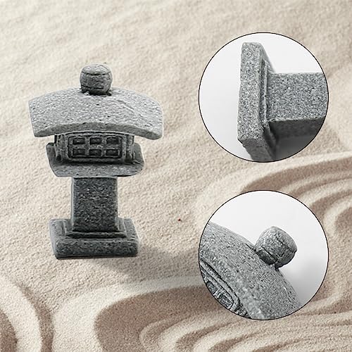 Hoypeyfiy Mini Buddha Statue Set with Stone Lantern, Zen Garden Accessories Sitting Buddha Figurine for Home Decor, Patio Yard Garden, Terrarium, Micro Landscape Decoration