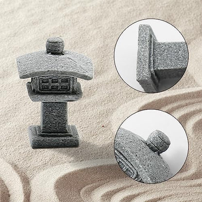 Hoypeyfiy Mini Buddha Statue Set with Stone Lantern, Zen Garden Accessories Sitting Buddha Figurine for Home Decor, Patio Yard Garden, Terrarium, Micro Landscape Decoration