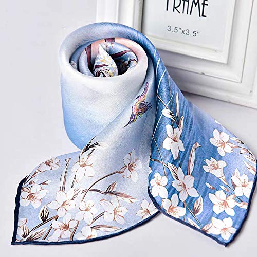 100% Pure Mulberry Silk Scarf 35" Large Square Lightweight Headscarf –Women’s Hair Wraps-With Gift Packed - color: Flower& Tree