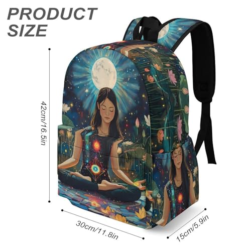 Seven Chakra Yoga Meditation Cute Backpack Printed Shoulder Bag Travel Daypack Camping Work Bags for Men Women