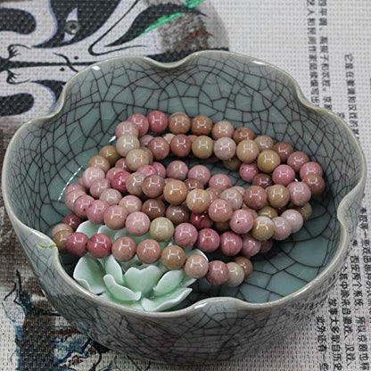 Keleny Gem Semi Precious Gemstones 8mm Natural Quartzite Stone Round Beads Crystal Stretch Bracelet 7 Inch Unisex - color: Pink Rhodonite
