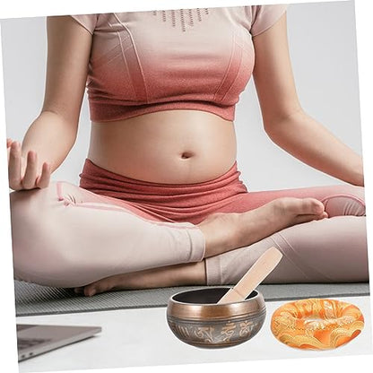 COLLBATH 1Set Tibet Singing Bowl Set Handmade Meditation Sound Bowl for Yoga Relaxation Chakra Healing Flat Bottom Multi Function Bowl with Wooden Mallet Zen Bag