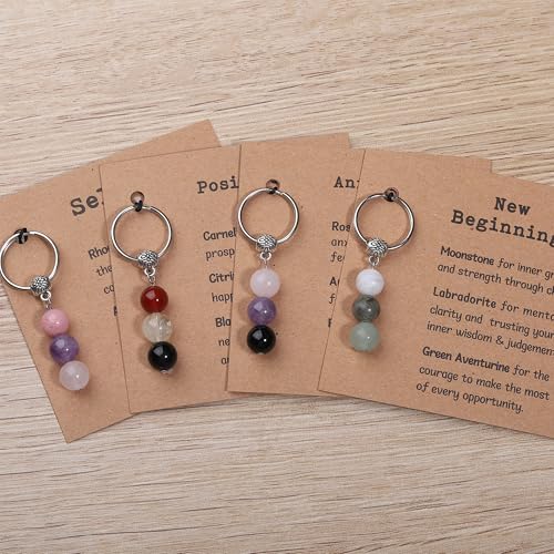 Healing Crystal Keychain Gift for New Beginnings Calming Anxiety Luck Protection Natural Gemstone Keychain for Women - color: Anxiety Relief