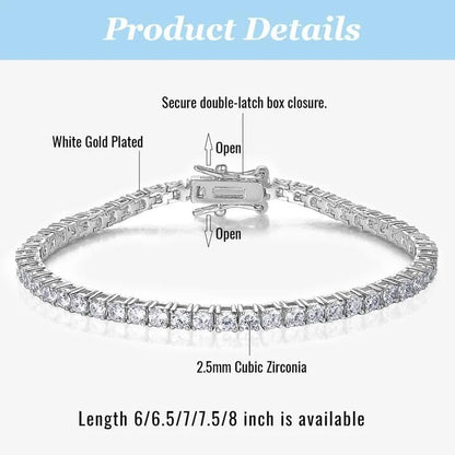 2.5mm Tennis Bracelet, 2.5mm Thin 18K White Gold Plated Cubic Zirconia Tennis Bracelet for Women - color: White Gold Plated, size: 2.5mm 8 inch