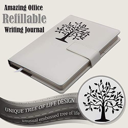 The Amazing Office Tree of Life Journal – Refillable 5x8 Writing Notebook with 200 Lined Pages, Magnetic Clasp | Personal Diary, Cute Journal for Women and Men, Ideal Gift or Daily Planner - color: White