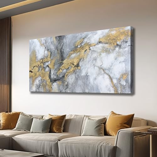 Belmrxne Abstract Art Wall Decor White and Gold Wall Art Minimalist Artwork Nouveau Canvas Painting for Living Room Kitchen Dining Room Bedroom Office 24x48 Inches - color: Grey and Gold, size: 24"x48"
