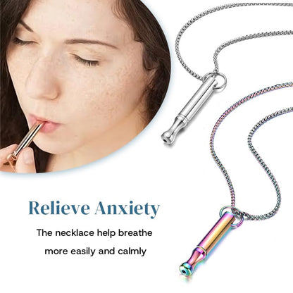 Mindfulness Breathing Necklace Stress Relief Pendant Stainless Steel Anxiety Breathe Necklace for Women Men - color: Steel+Rainbow