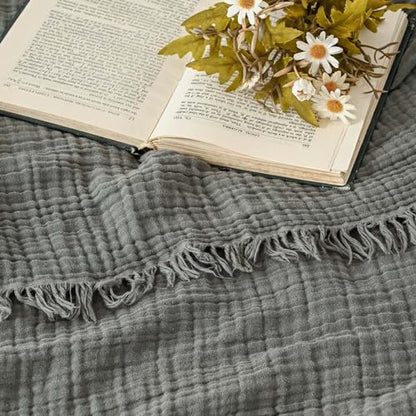 Esterra Muslin Throw Blanket 50x65 Inches Cozy Soft Lightweight Pre-Washed Cotton Blanket, All Season Breathable 4-Layer Gauze Blanket Throw for Sofa Couch Bed, Dusty Olive - color: 12 - Dusty Olive, size: Throw (50"x65")