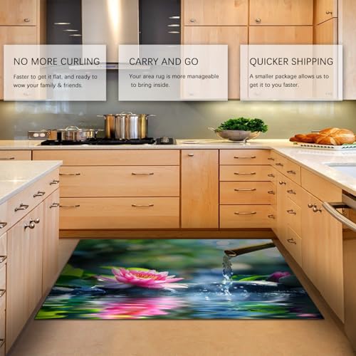 Spa Meditation Area Rug for Office Kitchen Dorm Decorative Pink Lotus Stream Water Ripples Pattern Carpet Soft Low Pile Rugs 2'7" x 5' - size: 2'7" x 5'