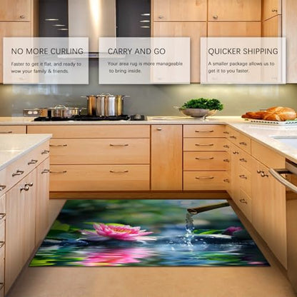 Spa Meditation Area Rug for Office Kitchen Dorm Decorative Pink Lotus Stream Water Ripples Pattern Carpet Soft Low Pile Rugs 3' x 6' - size: 3' x 6'