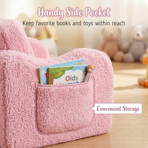 MOMCAYWEX Kids Sofa, 2-in-1 Flip-Out Foam Couch with Soft Sherpa Cover, Cozy Play Lounge Chair, Pink - color: Pink, size: Medium