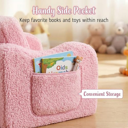 MOMCAYWEX Kids Sofa, 2-in-1 Flip-Out Foam Couch with Soft Sherpa Cover, Cozy Play Lounge Chair, Pink - color: Pink, size: Medium