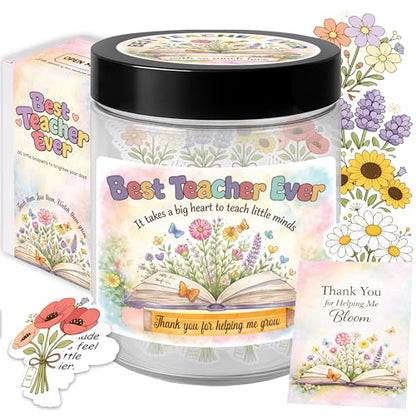 Best Teacher Ever Jar – 60 Little Bouquets Affirmation Cards, Unique Teacher Appreciation Gifts for Women Men, End of Year Teachers Gifts, Teachers Appreciation Week Gift, Thank you Gift Idea - color: Best Teacher Ever