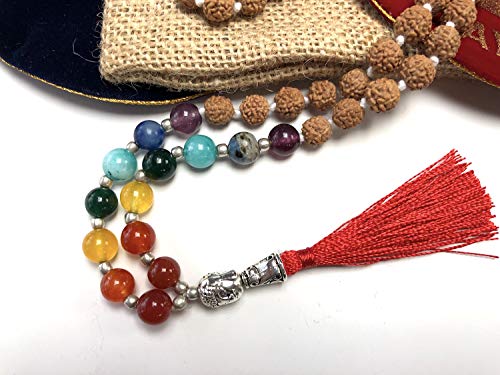 Energized 7 Chakra mala Hand Knotted 108 mala beads necklaces - Japa mala - Buddhist prayer beads - Meditation beads - Healing crystals for men women (Rudraksha 7 Chakra mala)