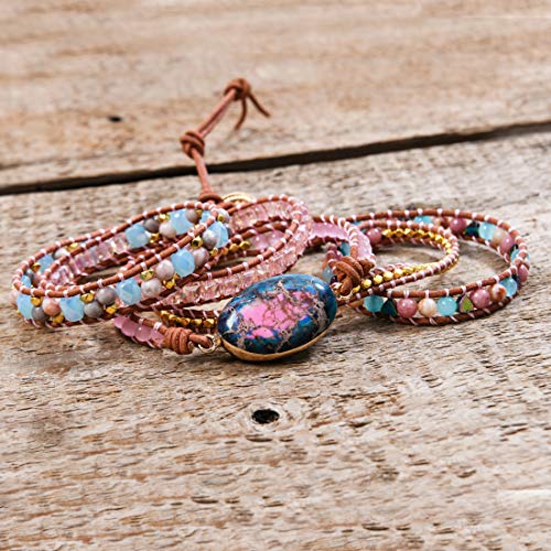 YGLINE Boho Handmade Natural Stone Wrap Bracelets Jasper Crystal Beads Bracelet Jewelry - color: jasper 1-5wrap